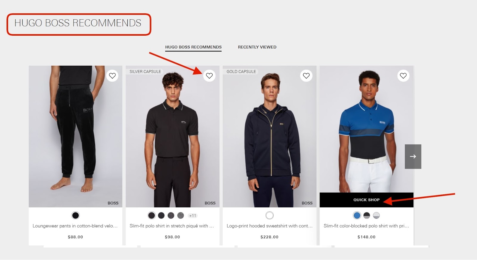  “Hugo Boss Recommends” section on the official Hugo Boss website