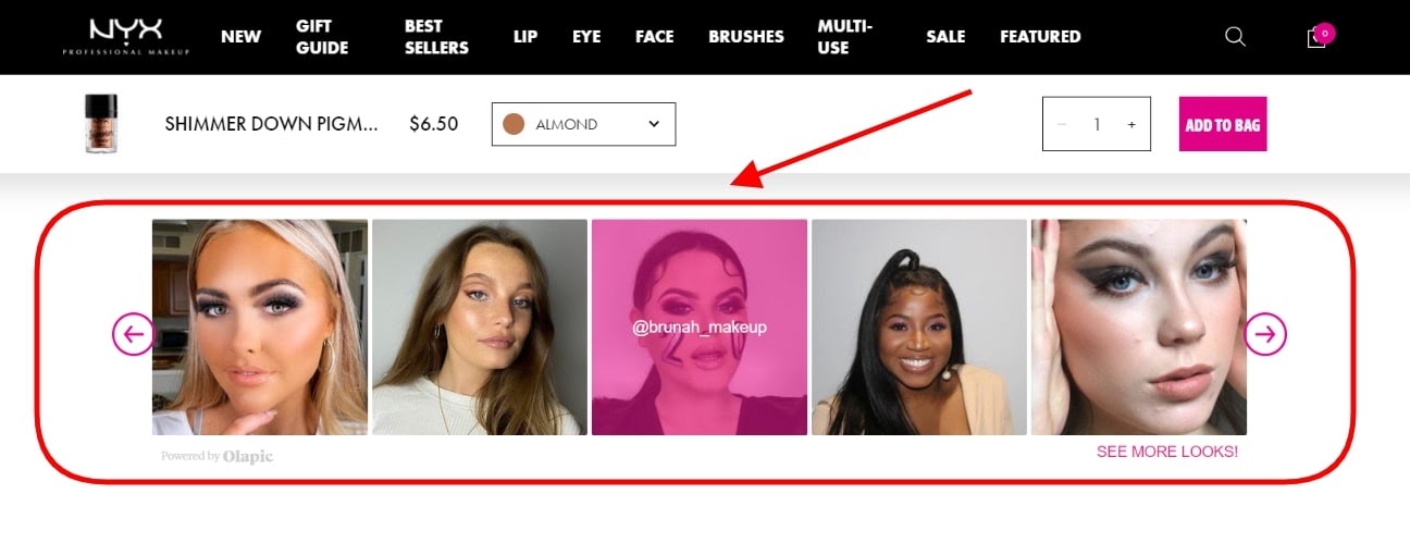 Social media widget on the official NYX Cosmetics website